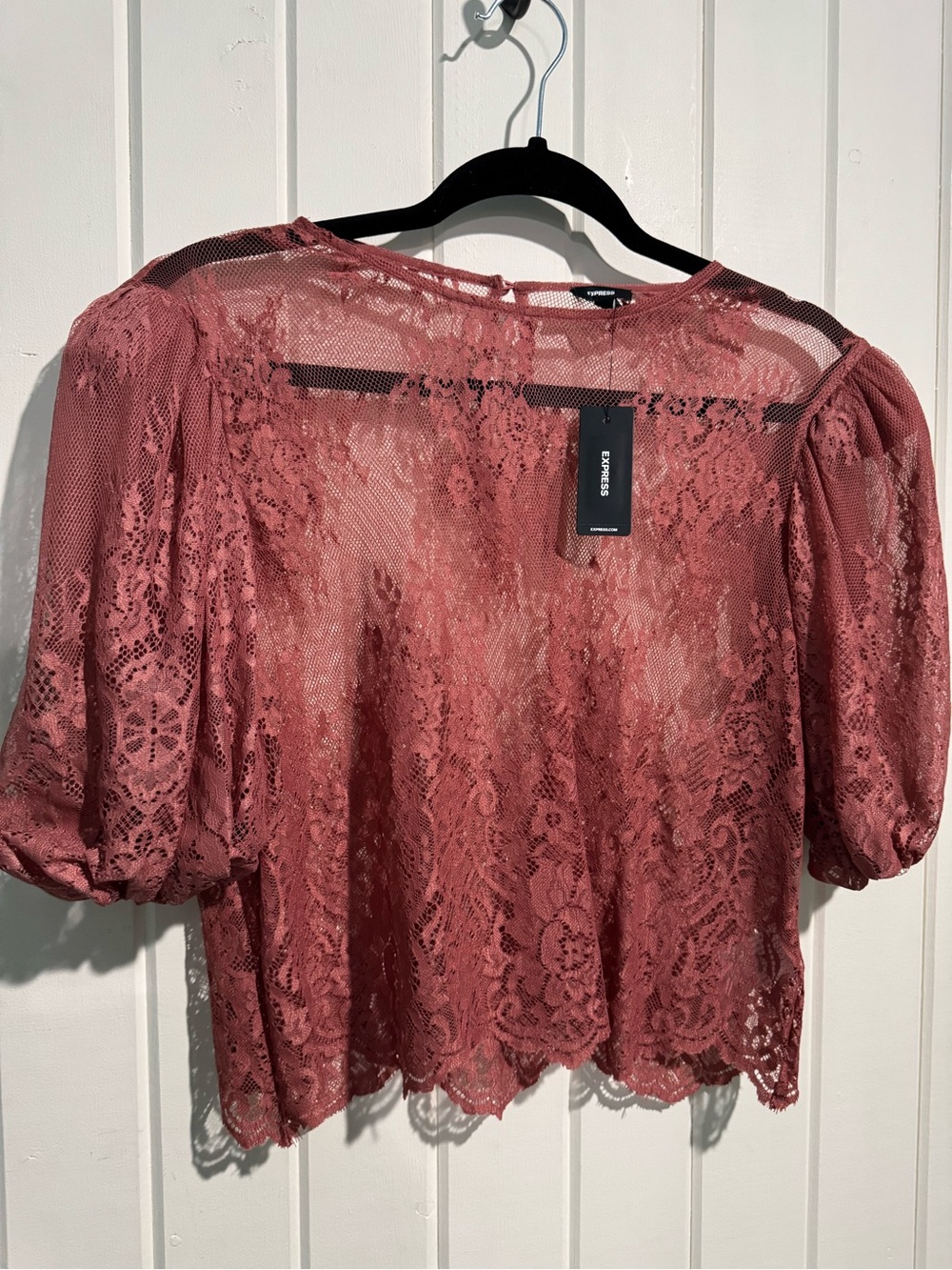Express Women's Dusty Rose Lace Puff-Sleeve Blouse